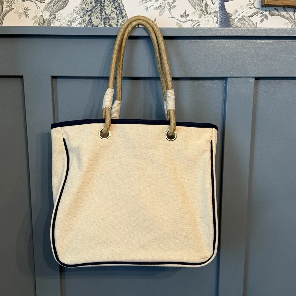 Satchels New York Canvas Boat Tote Bag NWT Nautical Rope Handles‎ Embroidered S - Picture 4 of 7